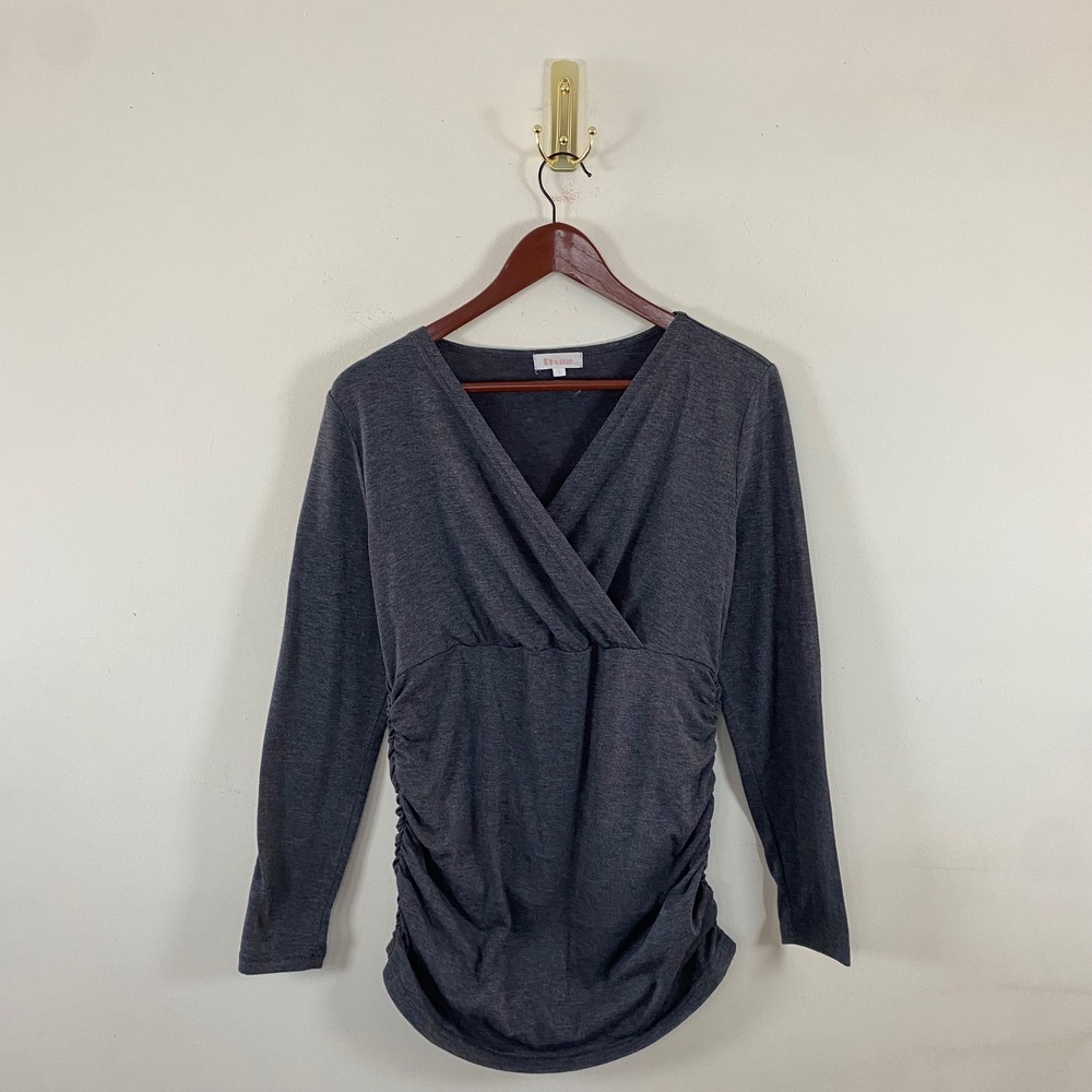 BHome Gray Maternity Top Ruched Sides Women's Small‎ Long Sleeve Nursing Top